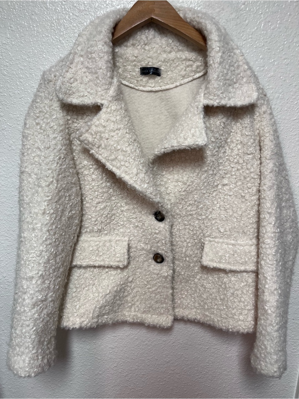 Luca Vanucci IVORY WHITE FAUX SHEARLING TEDDY FLEECE coat  WOMENS med